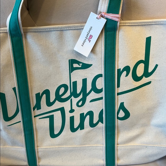 Vineyard Vines Cream Tote with Green Accents - Picture 2 of 10